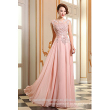 Alibaba Elegantes Applique hellrosa langes Chiffon O Ansatz Strand-Spitze-Abend-Kleider oder Brautjunfer-Kleid mit wulstigem LE18